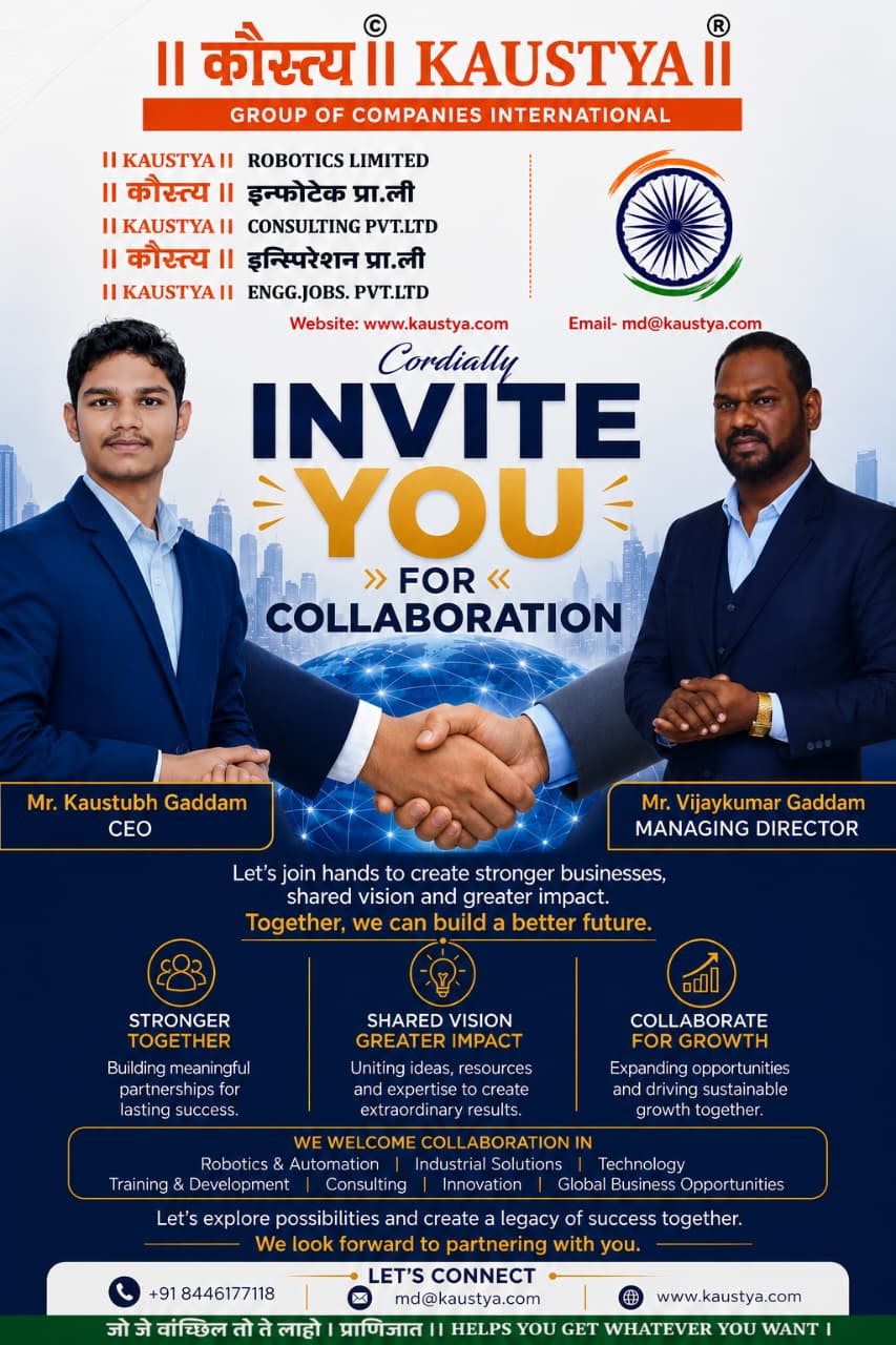 KAUSTYA Group of Companies International invites you for collaboration — Mr. Kaustubh Gaddam, CEO, and Mr. Vijaykumar Gaddam, Managing Director