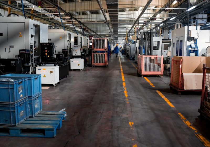 Machining line on a manufacturing shop floor
