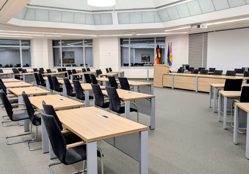 Boardroom set for a working session