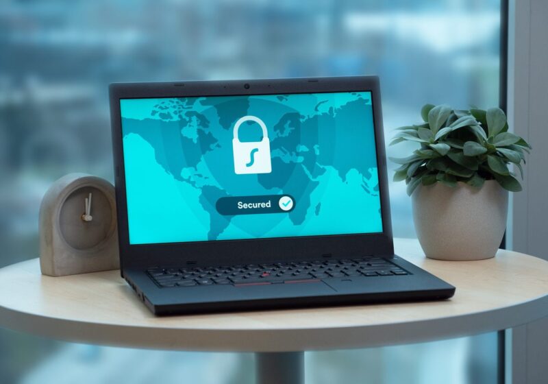 Laptop showing a secured connection